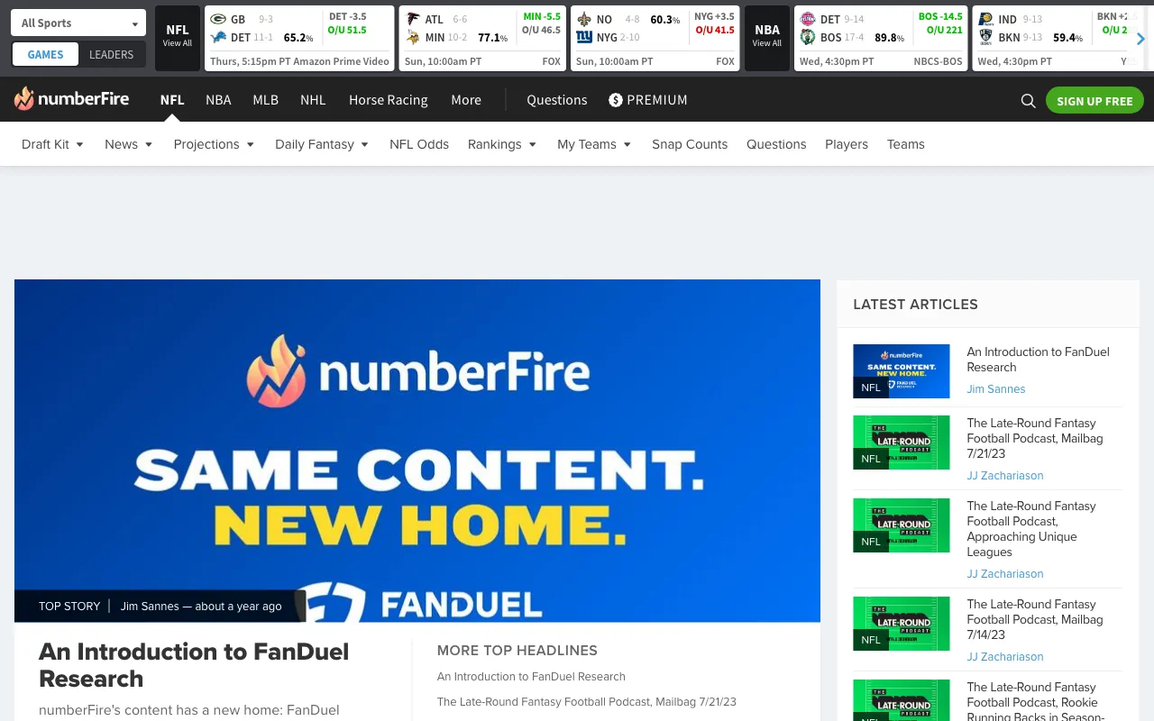 numberfire screenshot